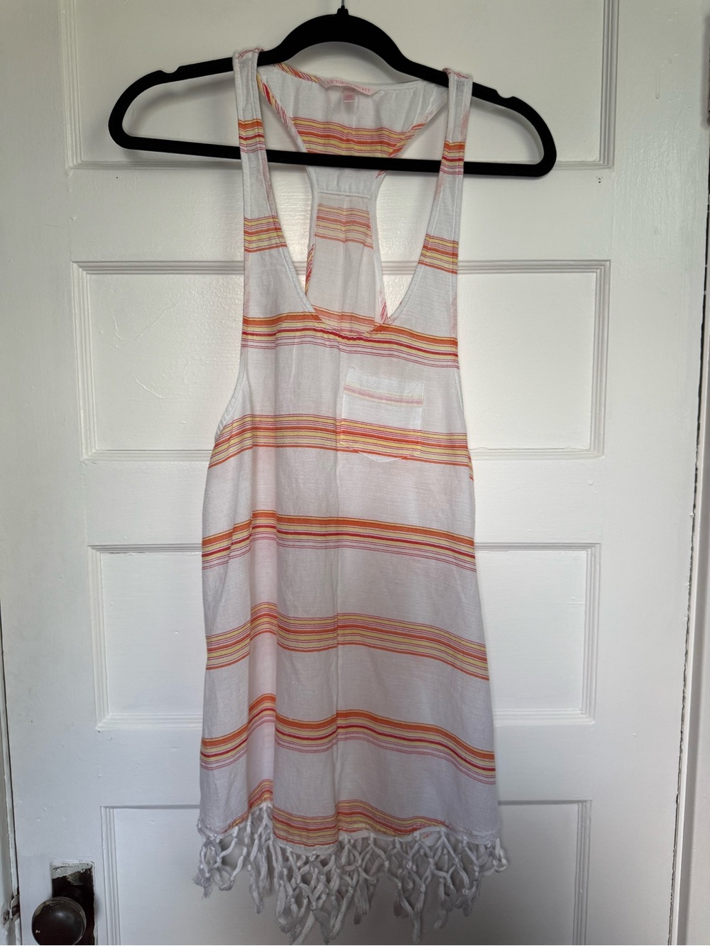Victoria's Secret Boho White Swim Coverup w/Orange & Pink Stripes 100% Cotton XS